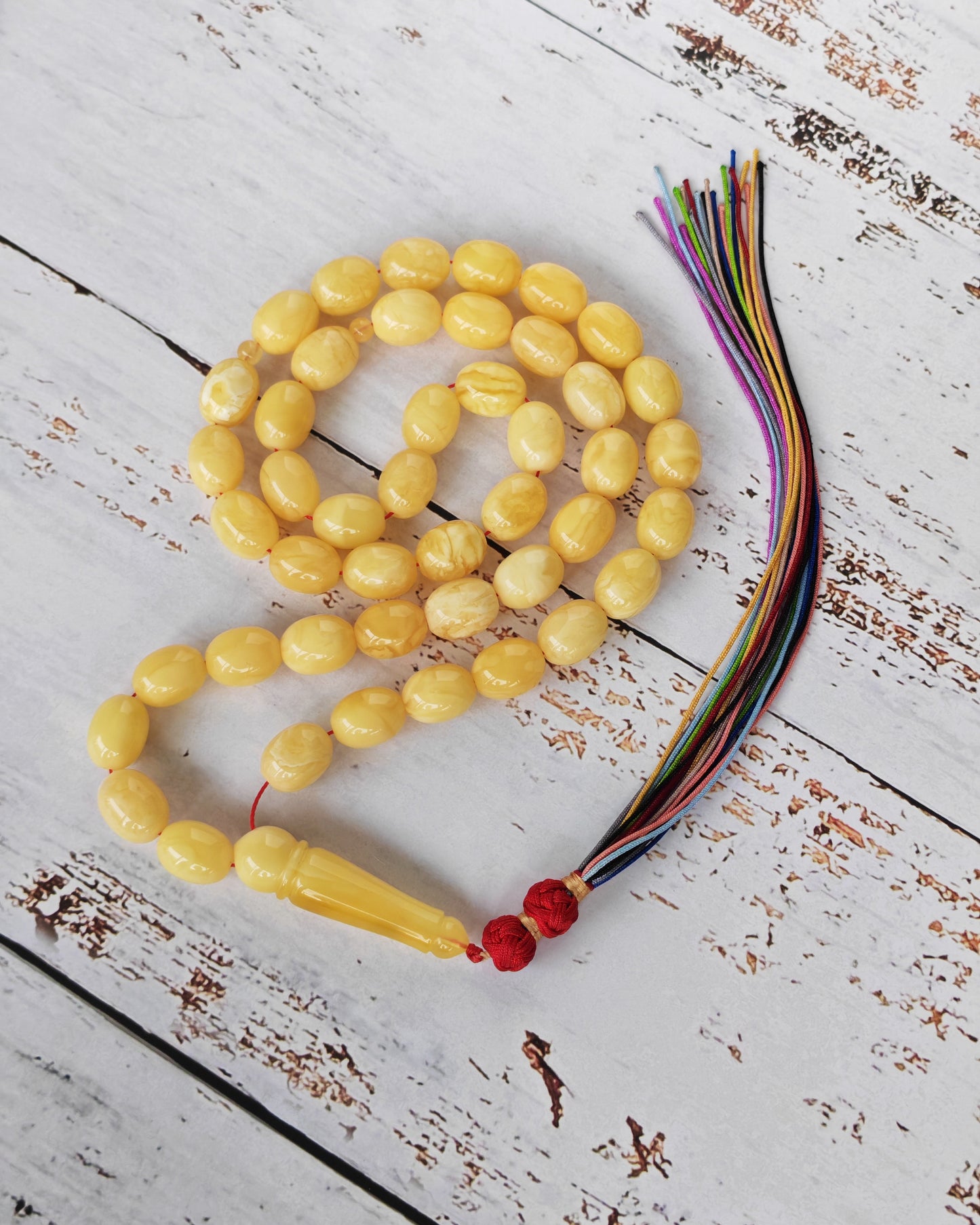 Natural Amber Misbah | Pigeon Egg Shape | 45 Beads | Half Half Imam