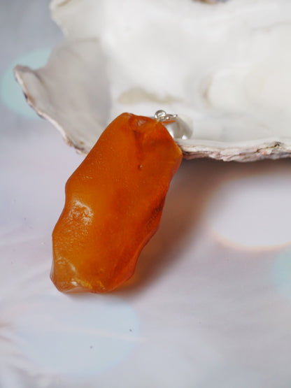 Raw Amber Pendant with Bold Silver Hook