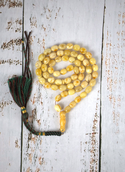 Raw White Marble Multicolor Amber Rosary – 58 Olive Beads