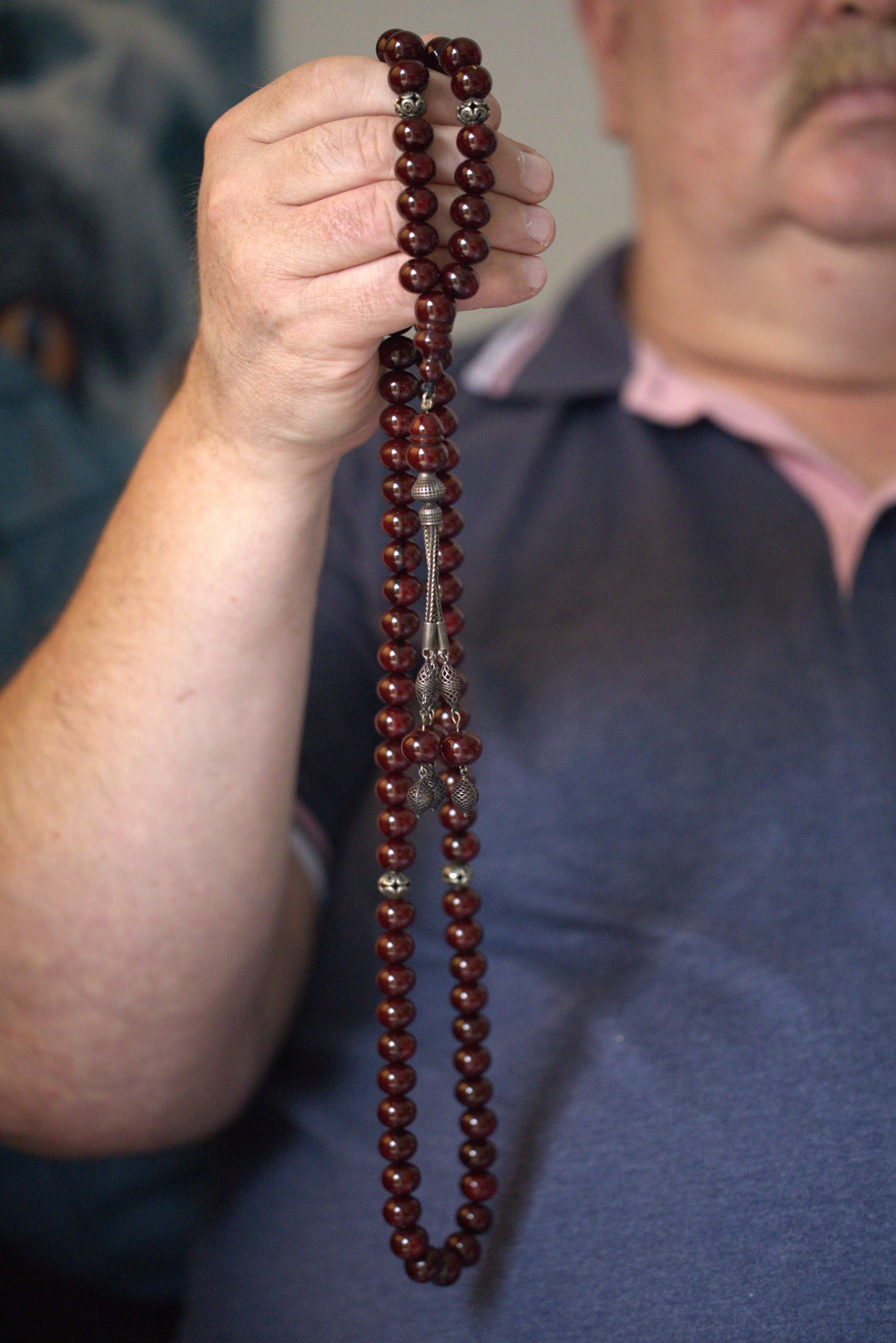 Antique Cherry Amber Faturan Misbah | 87 Beads | Damascus Material Turkish Craft