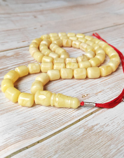 Royal White Baltic Amber Rosary | 59 Barrel Beads, 87g Collectible Piece
