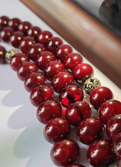 Antique Cherry Amber Faturan Misbah | 87 Beads | Damascus Material Turkish Craft