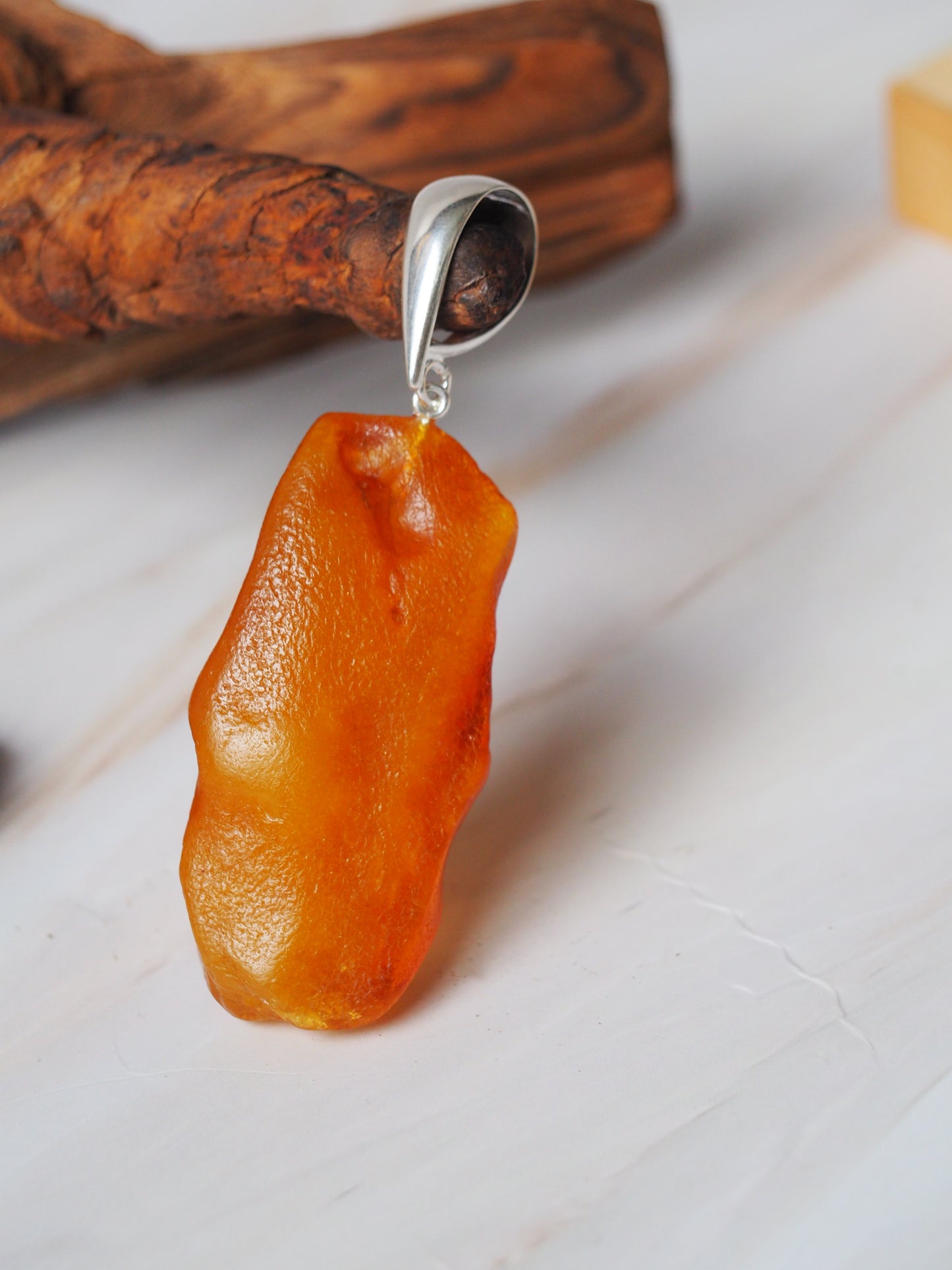 Raw Amber Pendant with Bold Silver Hook