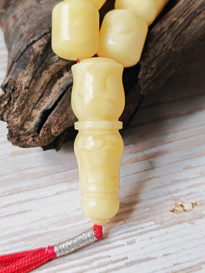 Royal White Baltic Amber Rosary | 59 Barrel Beads, 87g Collectible Piece