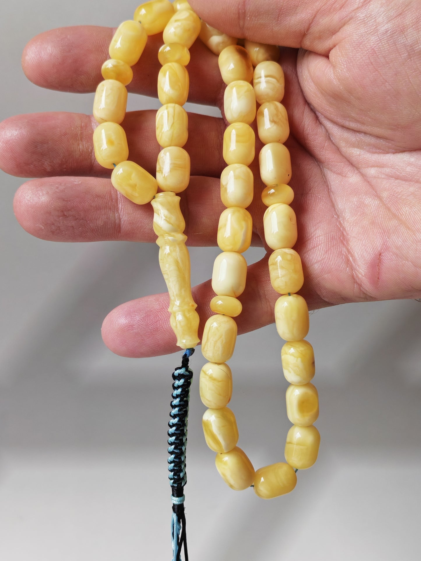 Bright Milk With Honey Inclusions Amber Rosary – 33 Barrel Beads | Unique Long Imam