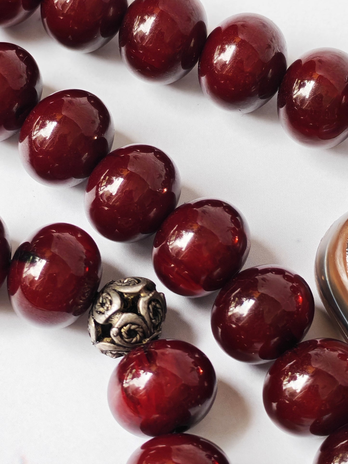 Antique Cherry Amber Faturan Misbah | 87 Beads | Damascus Material Turkish Craft