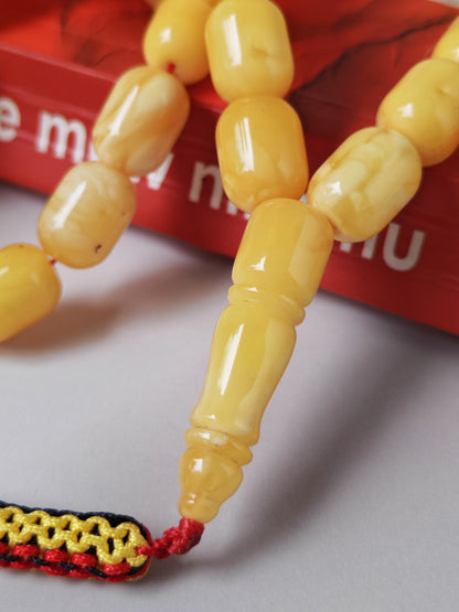 Mature Butterscotch Amber Rosary – 49 Barrel Beads | Deep Honey Accents