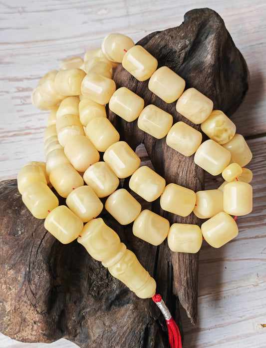 Royal White Baltic Amber Rosary | 59 Barrel Beads, 87g Collectible Piece