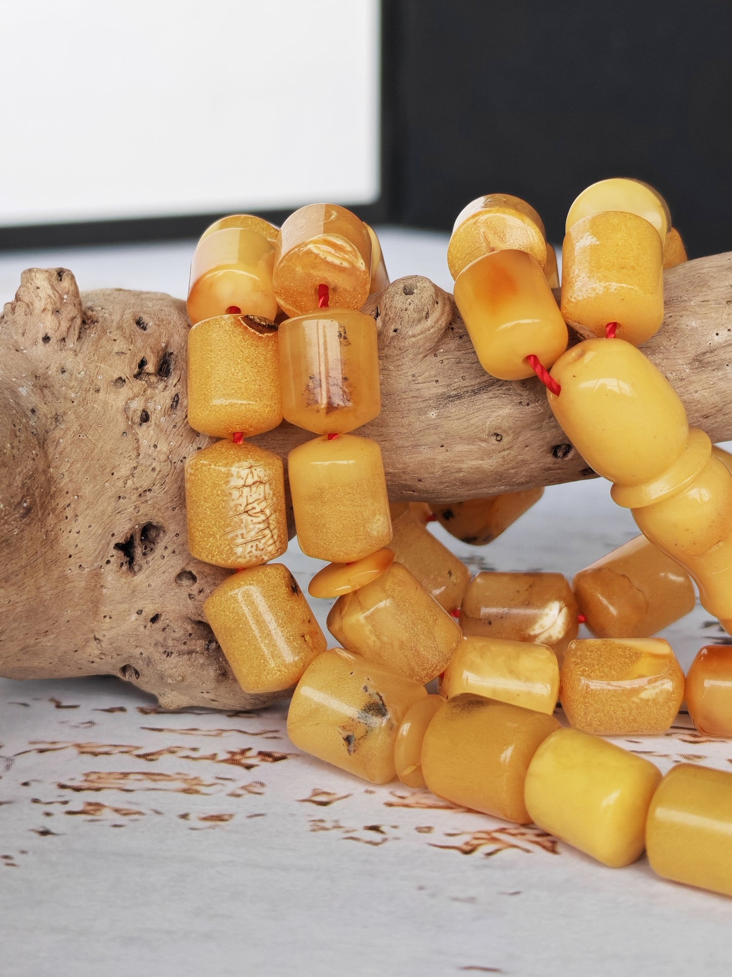 Natural Aged Marble Honey Baltic Amber Tasbih | 42 Barrel Beads | Natural Inclusions | Pocket Size