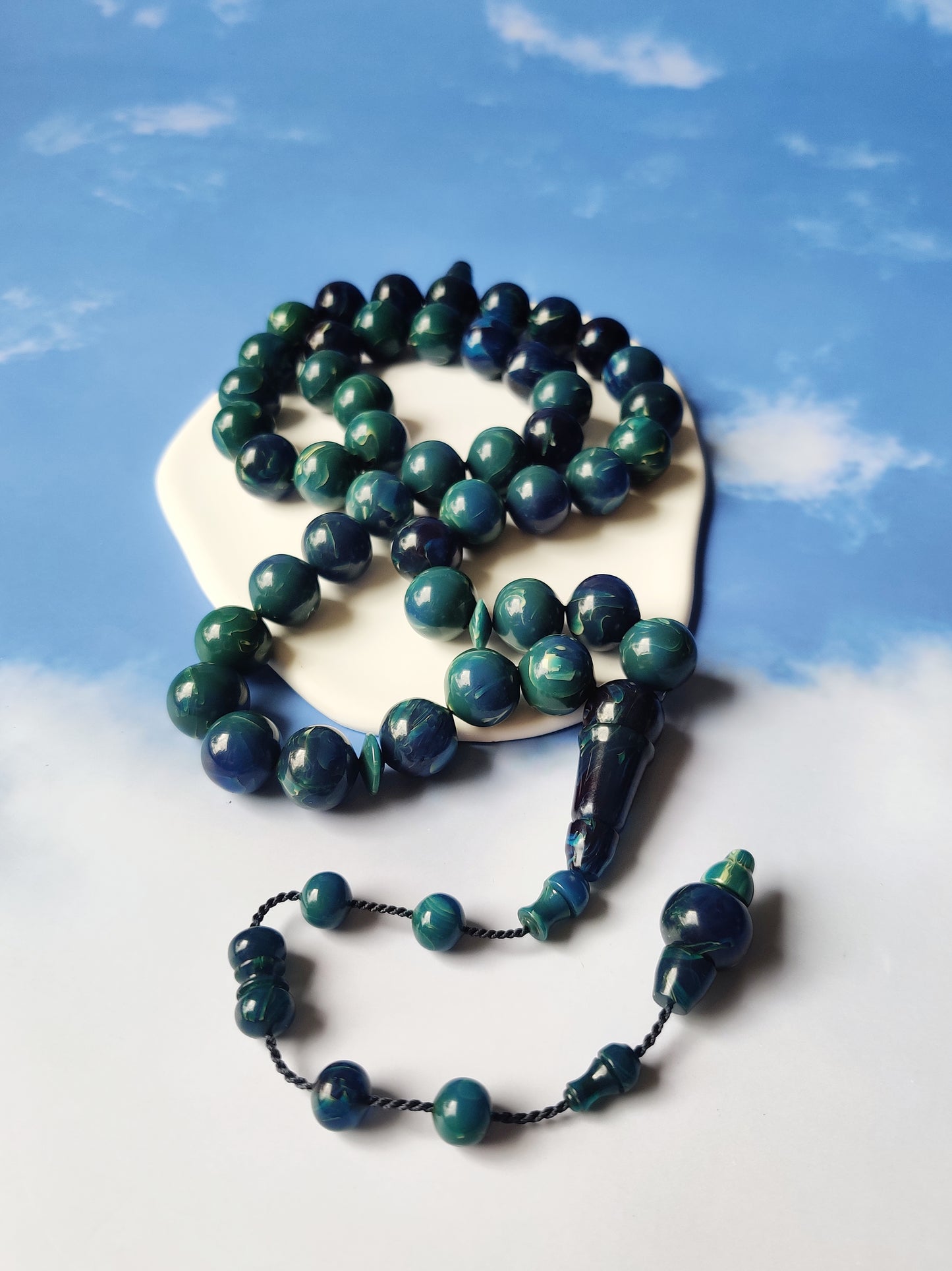 Unique Blue Moon German Bakelite Rosary 45 Beads