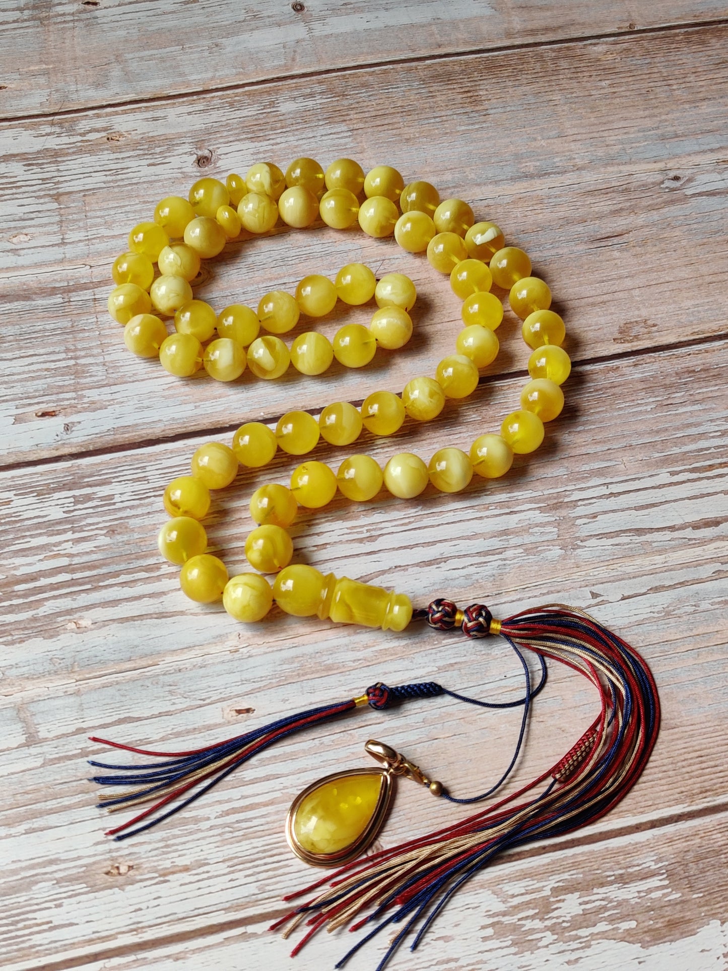 Highly Collectible Extra Long Natural Amber Misbaha 61 Beads from Private Collector from Poland