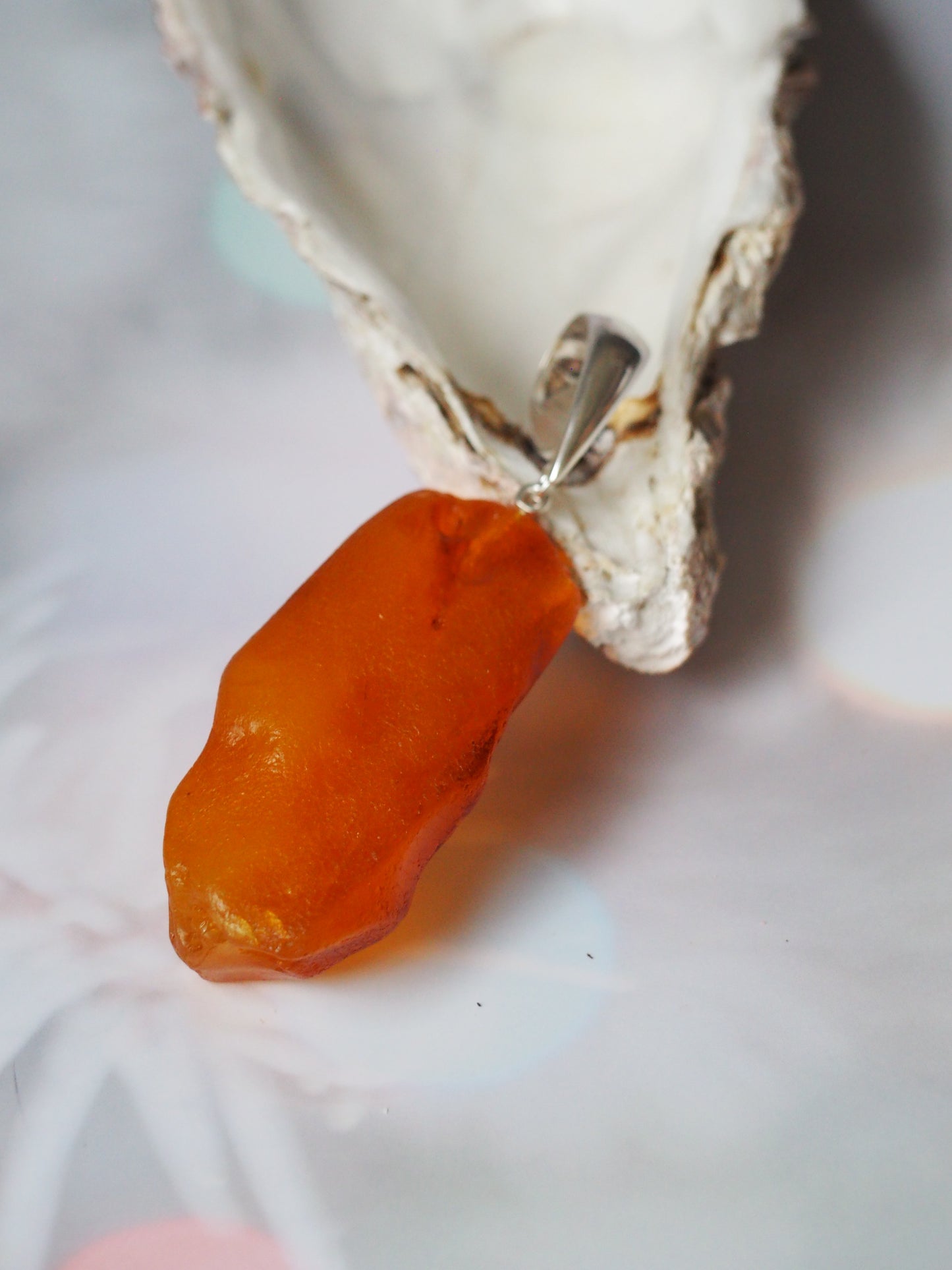 Raw Amber Pendant with Bold Silver Hook