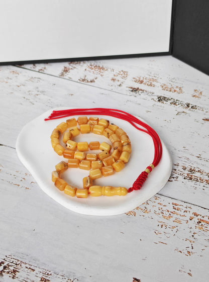 Natural Aged Marble Honey Baltic Amber Tasbih | 42 Barrel Beads | Natural Inclusions | Pocket Size