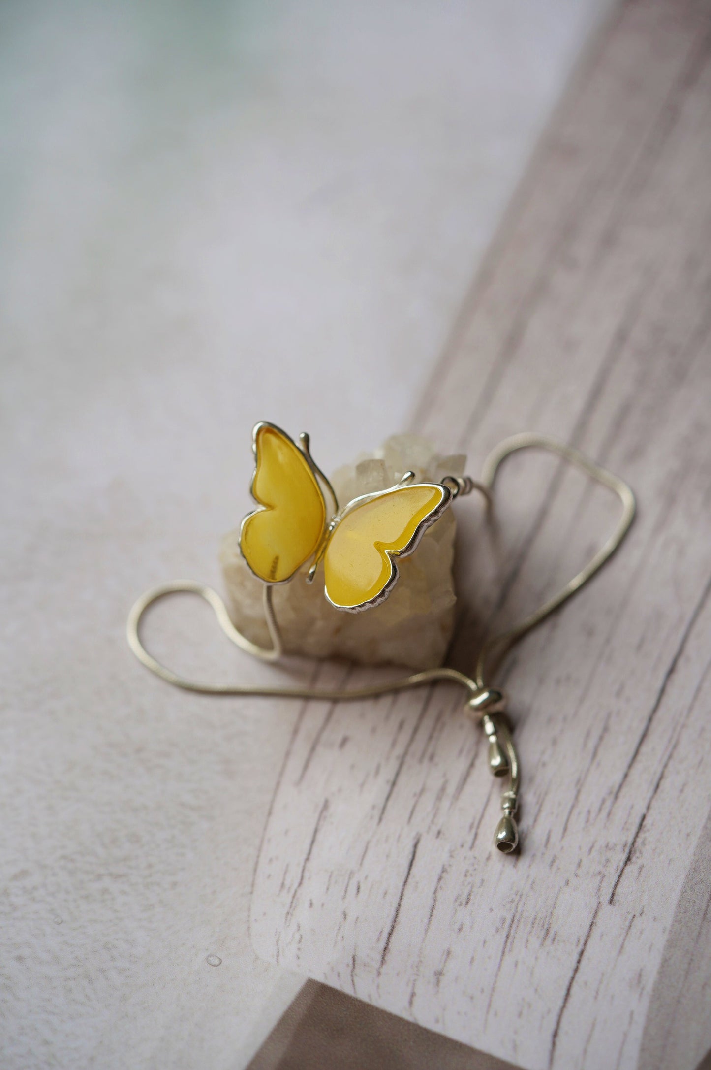 Butterfly Shaped Butterscotch Amber And Silver Bracelet