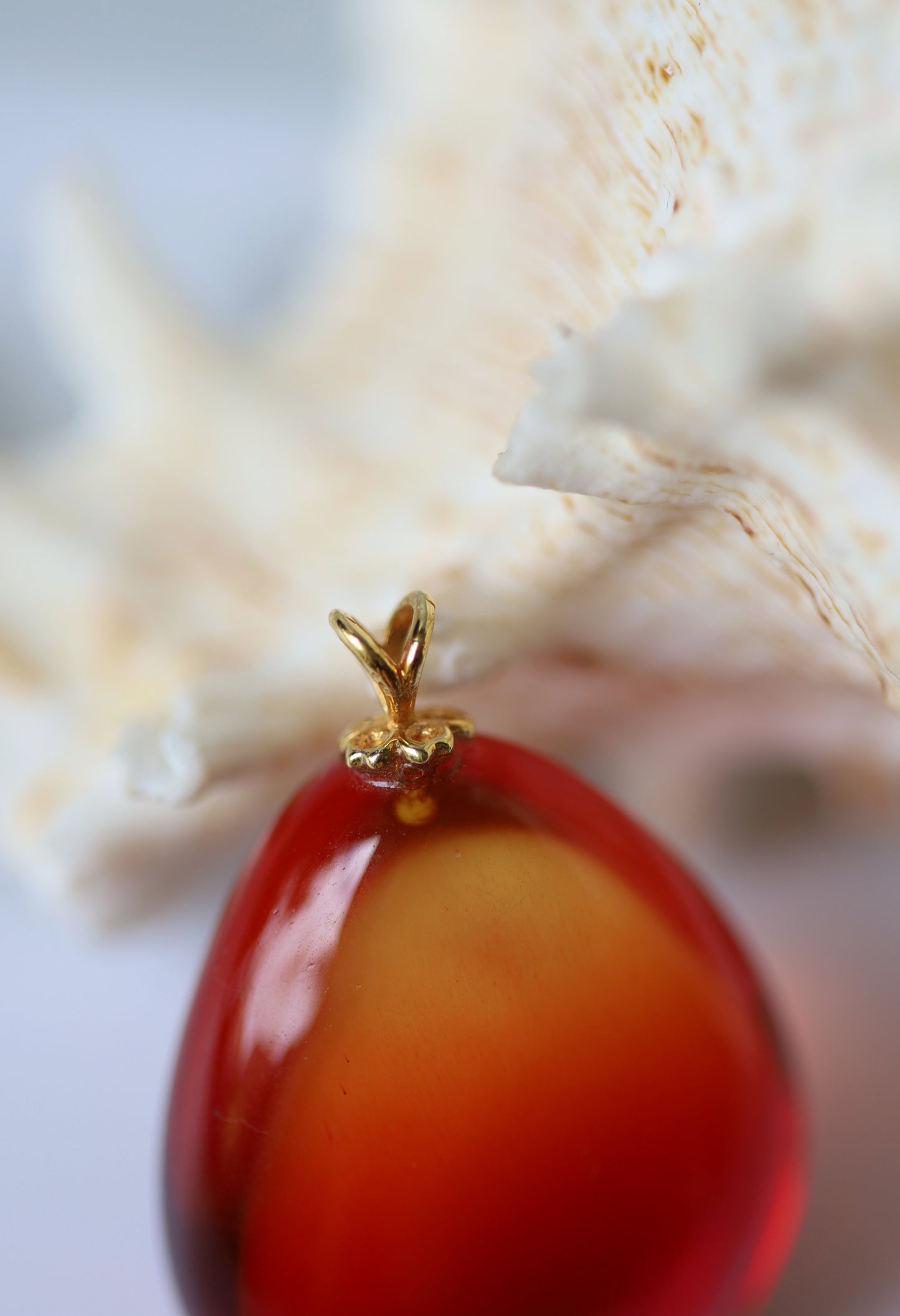 Gradient/ Ombre Red Amber Pendant with Golden Hook