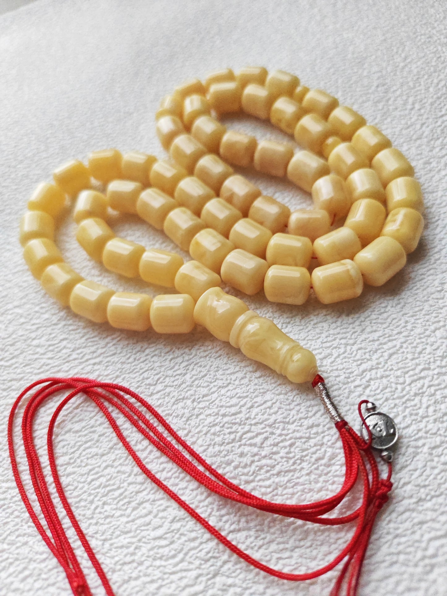 Royal White Baltic Amber Rosary | 59 Barrel Beads, 87g Collectible Piece