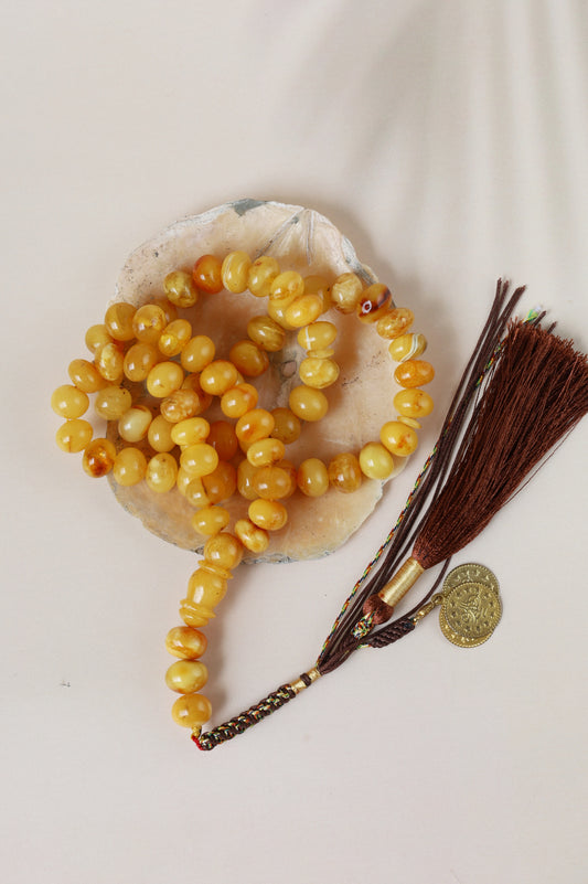 Raw Aged Honey Donut Shape Baltic Amber Rosary – 66 Beads + 3 Spares