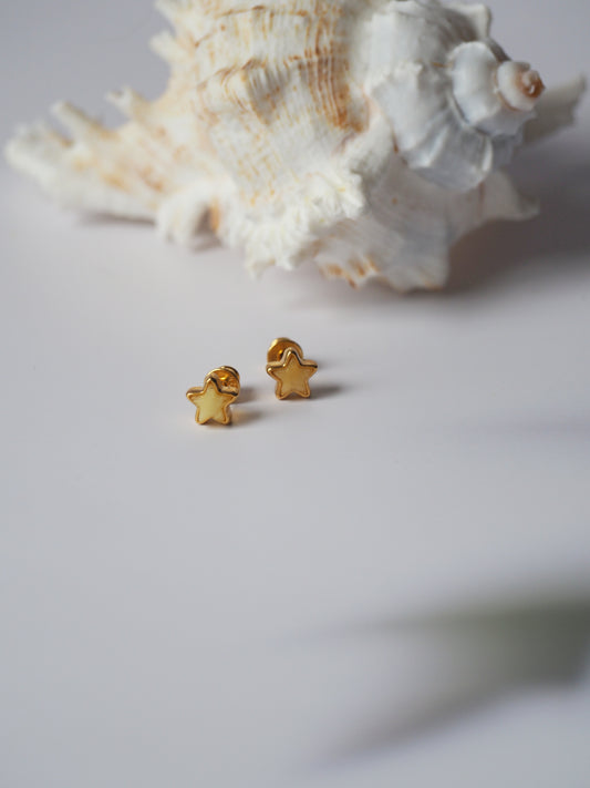 Star Shape Butterscotch Amber Minimalistic Stud Earrings in Gold Plated Silver