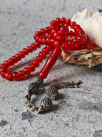 Antique German Bakelite Rosary | Red Donut Beads | 99 Beads