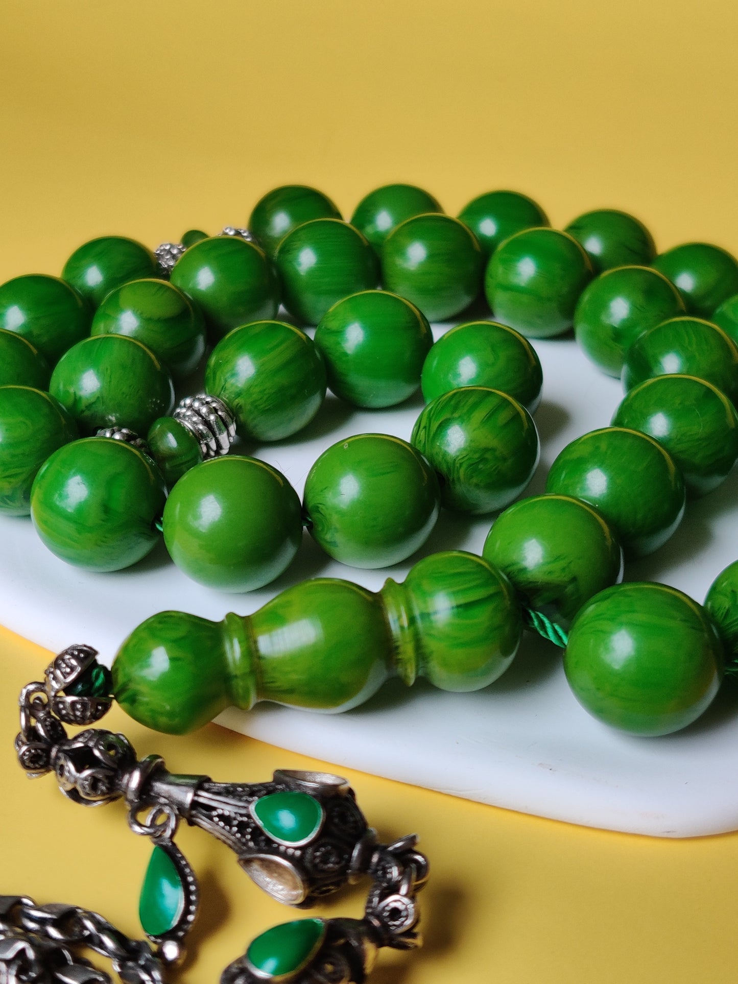 Green American Bakelite Rosary 33 Beads