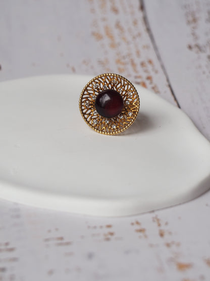 Supertree  Ring with Cherry Amber and Cubic Zirconias in Gold Plated Silver