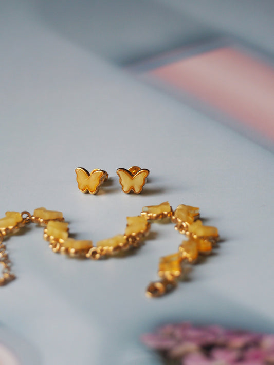 Butterscotch Butterflies Stud Earrings + Bracelet Set