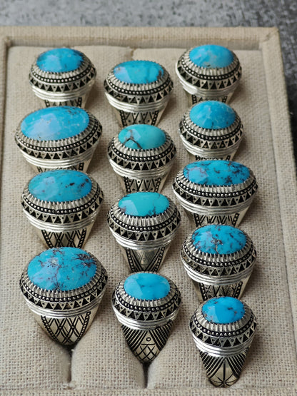 Unique Natural Persian Turquoise Rings from Neyshabur in Silver 925