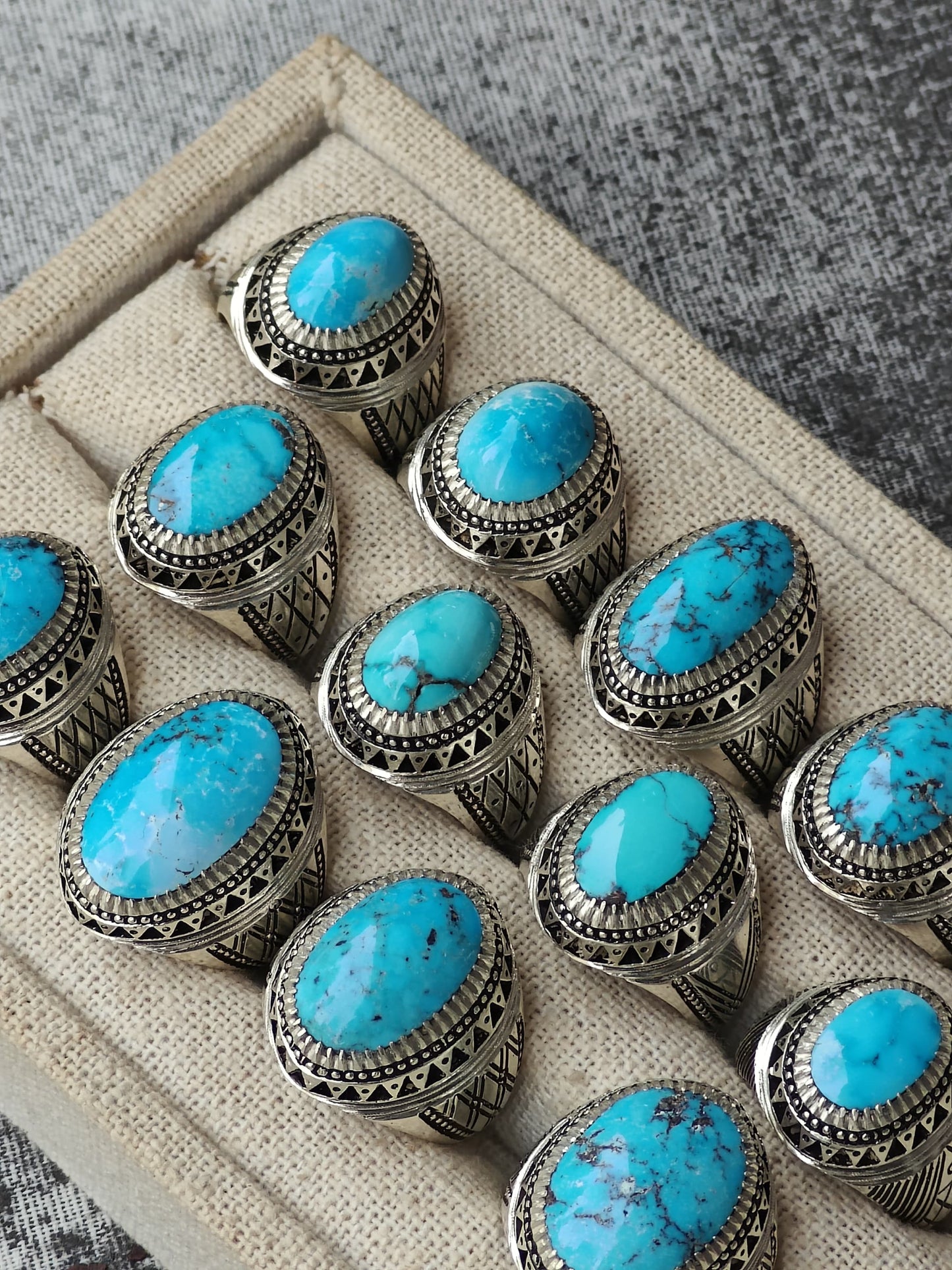 Unique Natural Persian Turquoise Rings from Neyshabur in Silver 925