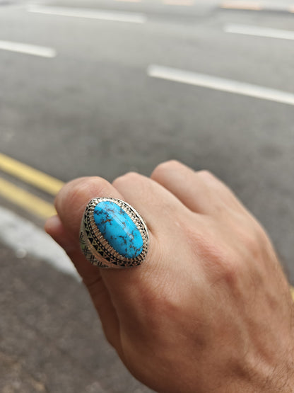 Unique Natural Persian Turquoise Rings from Neyshabur in Silver 925
