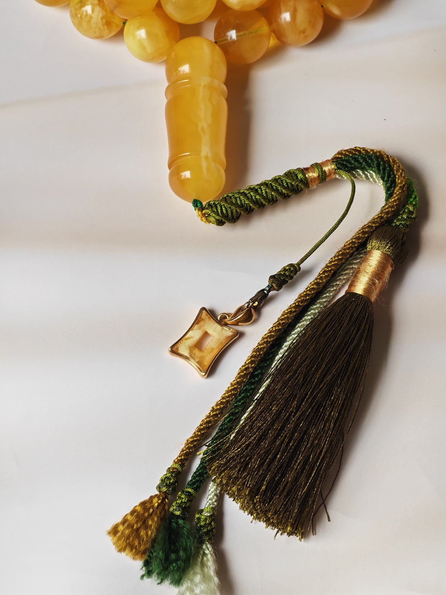 Unique Jumbo Half-Half Baltic Amber Misbah | 124g Statement Piece with Amber Pendant - 63 Beads