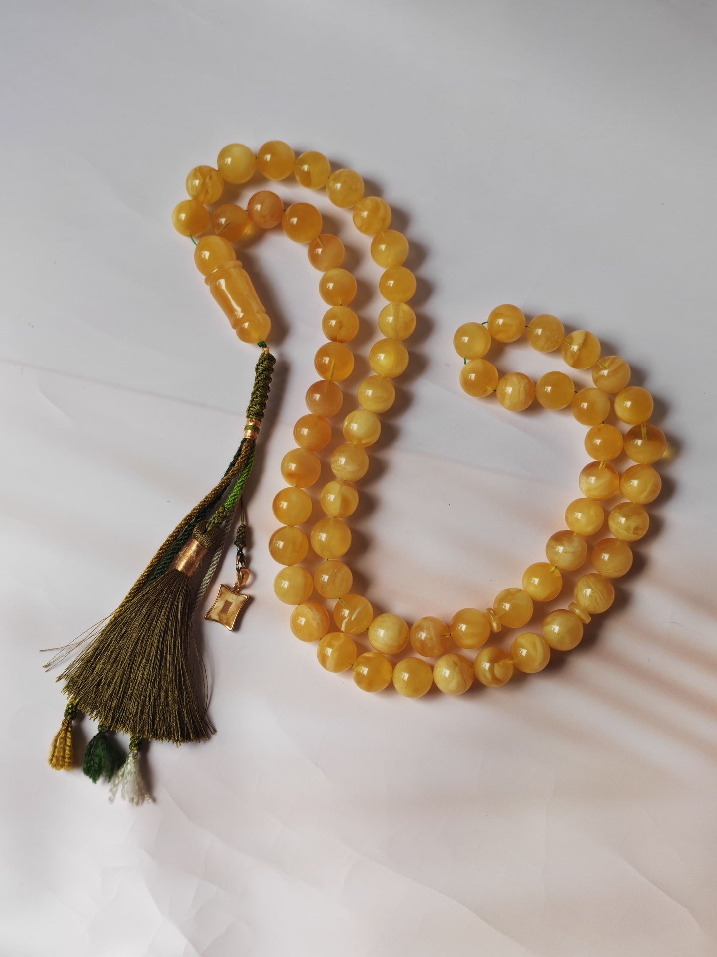 Unique Jumbo Half-Half Baltic Amber Misbah | 124g Statement Piece with Amber Pendant - 63 Beads