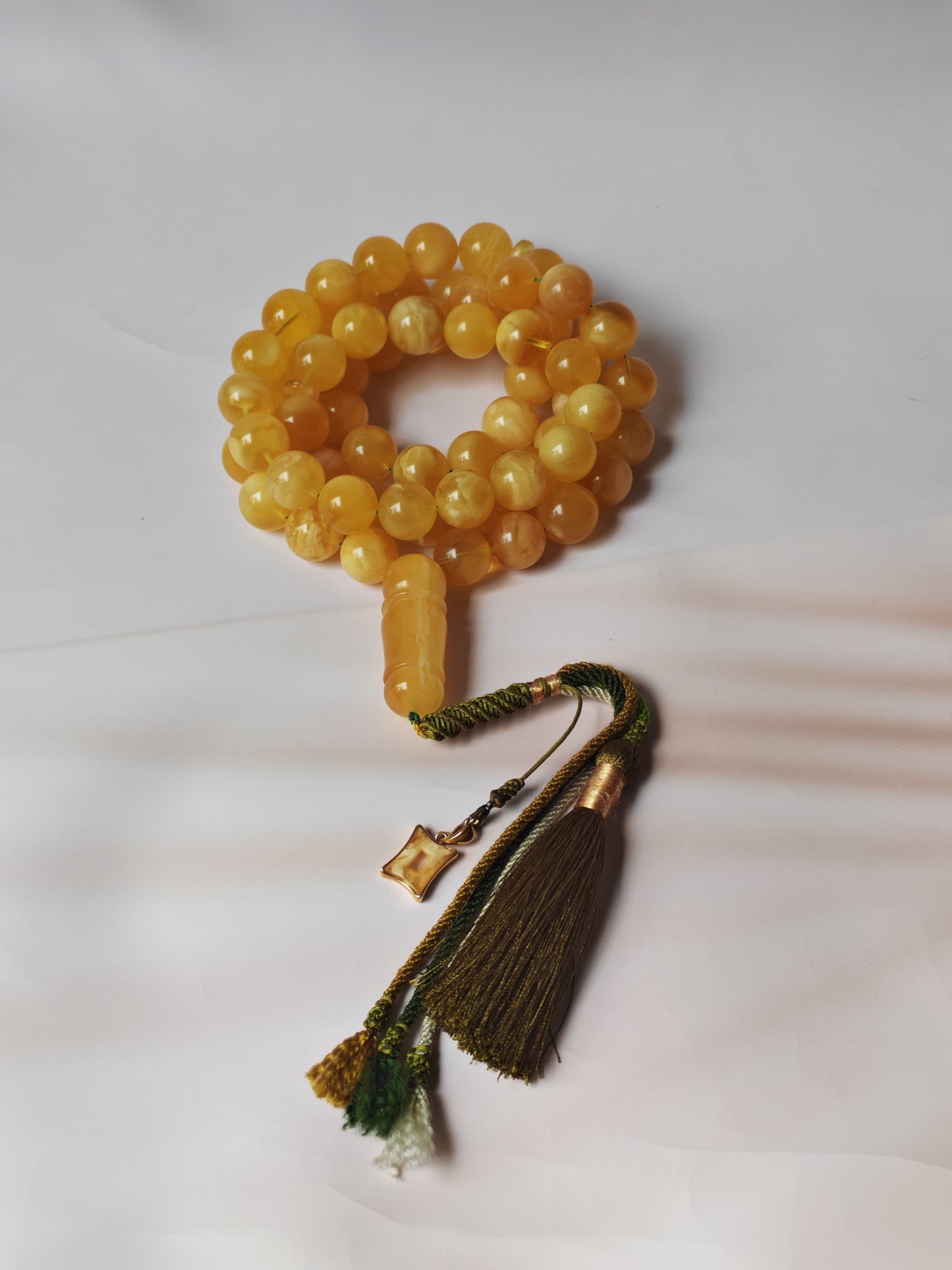 Unique Jumbo Half-Half Baltic Amber Misbah | 124g Statement Piece with Amber Pendant - 63 Beads