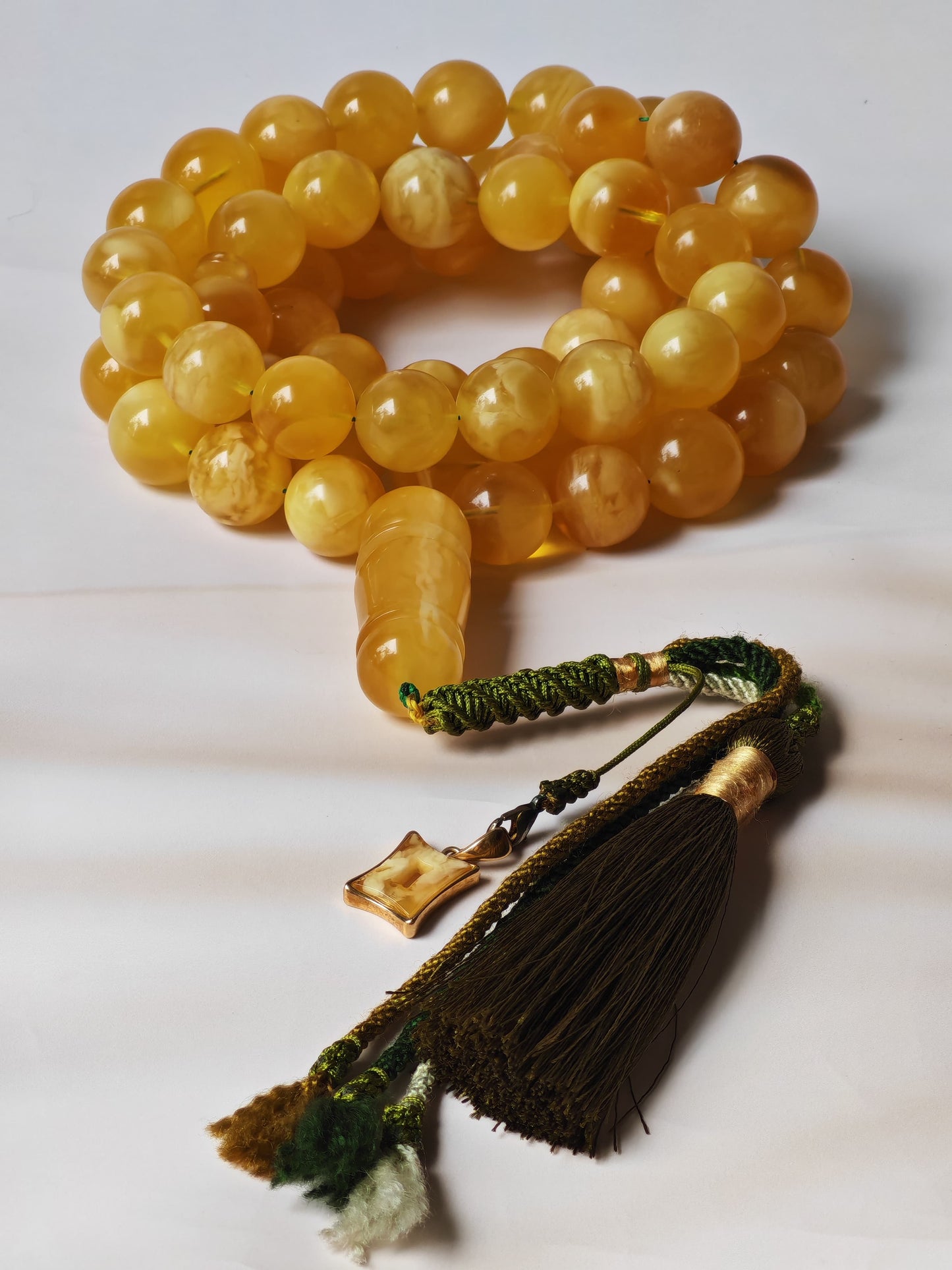 Unique Jumbo Half-Half Baltic Amber Misbah | 124g Statement Piece with Amber Pendant - 63 Beads