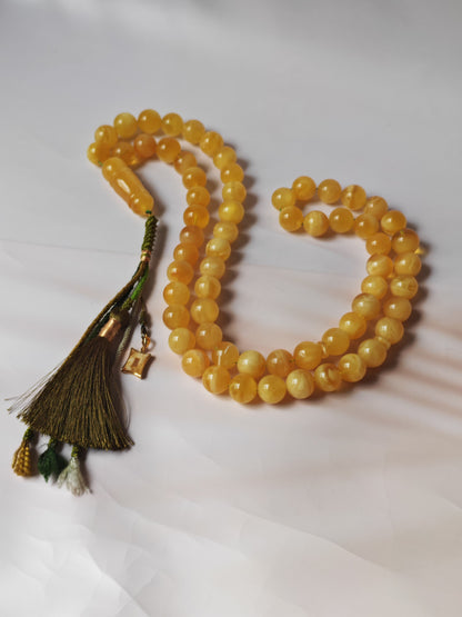 Unique Jumbo Half-Half Baltic Amber Misbah | 124g Statement Piece with Amber Pendant - 63 Beads