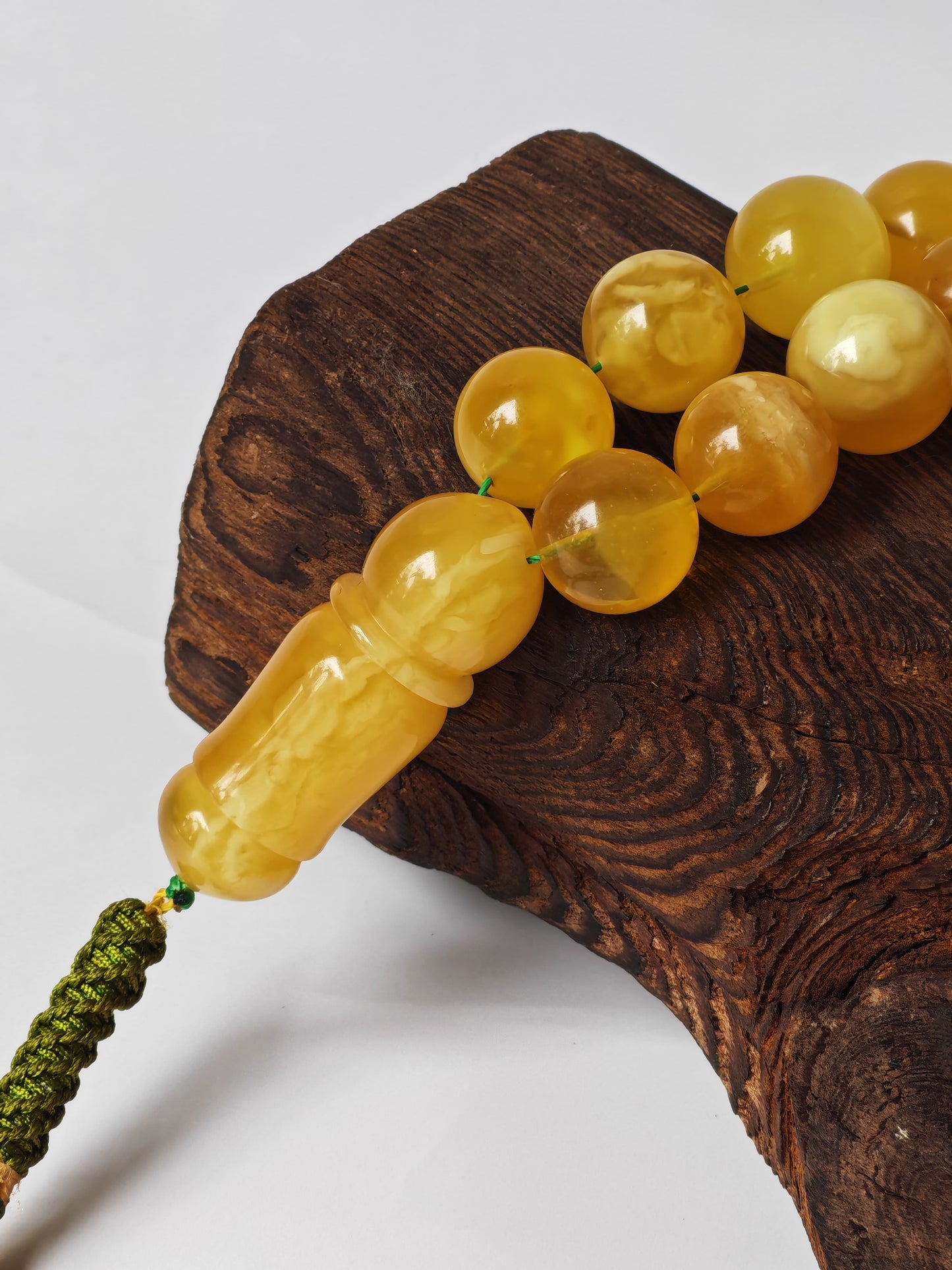 Unique Jumbo Half-Half Baltic Amber Misbah | 124g Statement Piece with Amber Pendant - 63 Beads