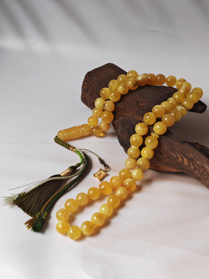 Unique Jumbo Half-Half Baltic Amber Misbah | 124g Statement Piece with Amber Pendant - 63 Beads