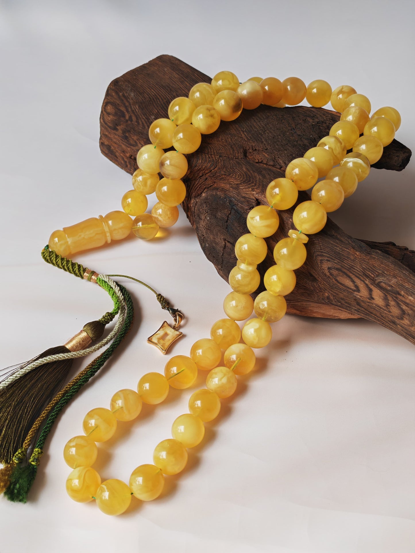 Unique Jumbo Half-Half Baltic Amber Misbah | 124g Statement Piece with Amber Pendant - 63 Beads