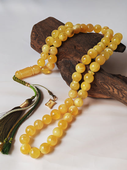 Unique Jumbo Half-Half Baltic Amber Misbah | 124g Statement Piece with Amber Pendant - 63 Beads
