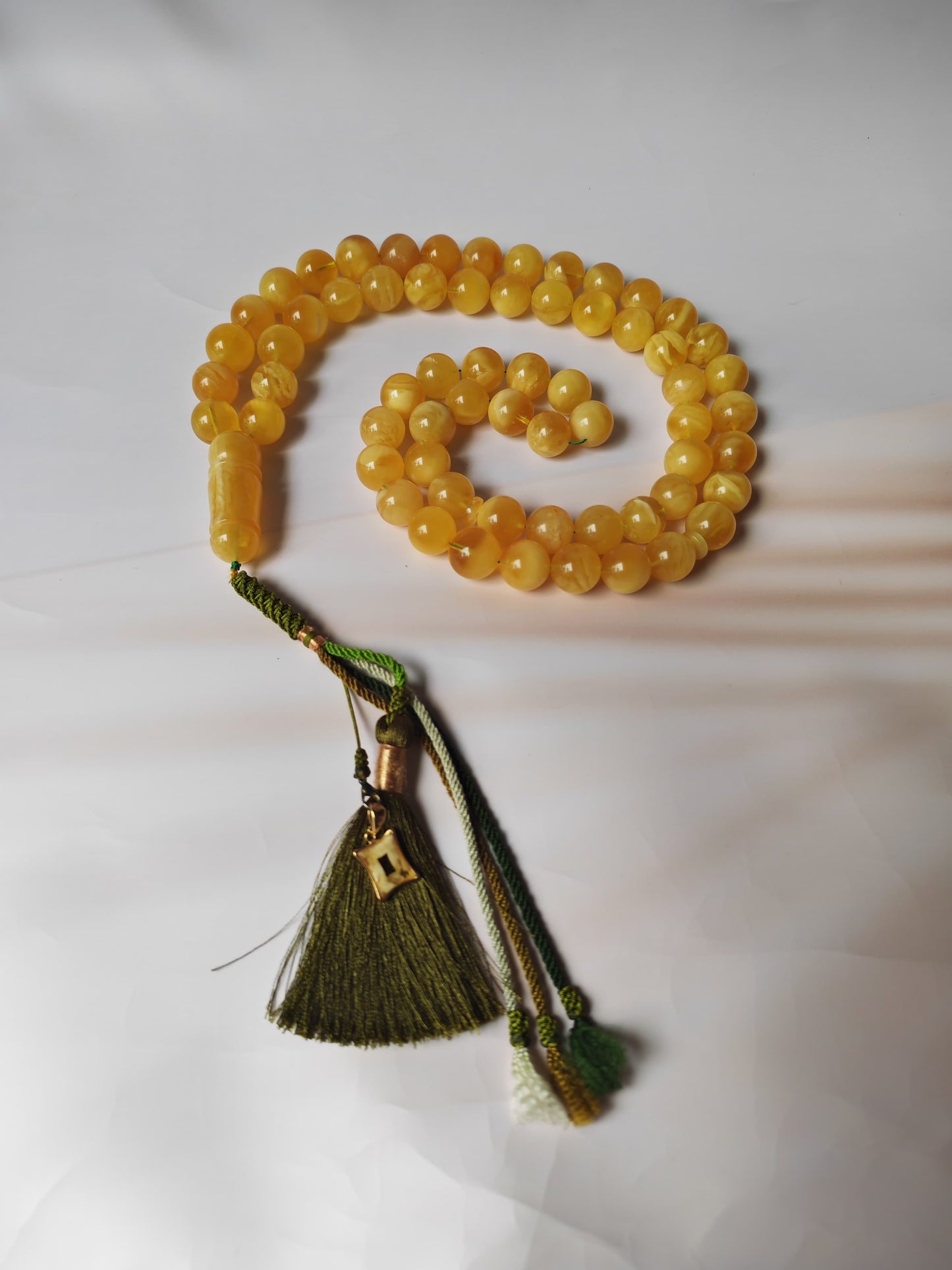Unique Jumbo Half-Half Baltic Amber Misbah | 124g Statement Piece with Amber Pendant - 63 Beads