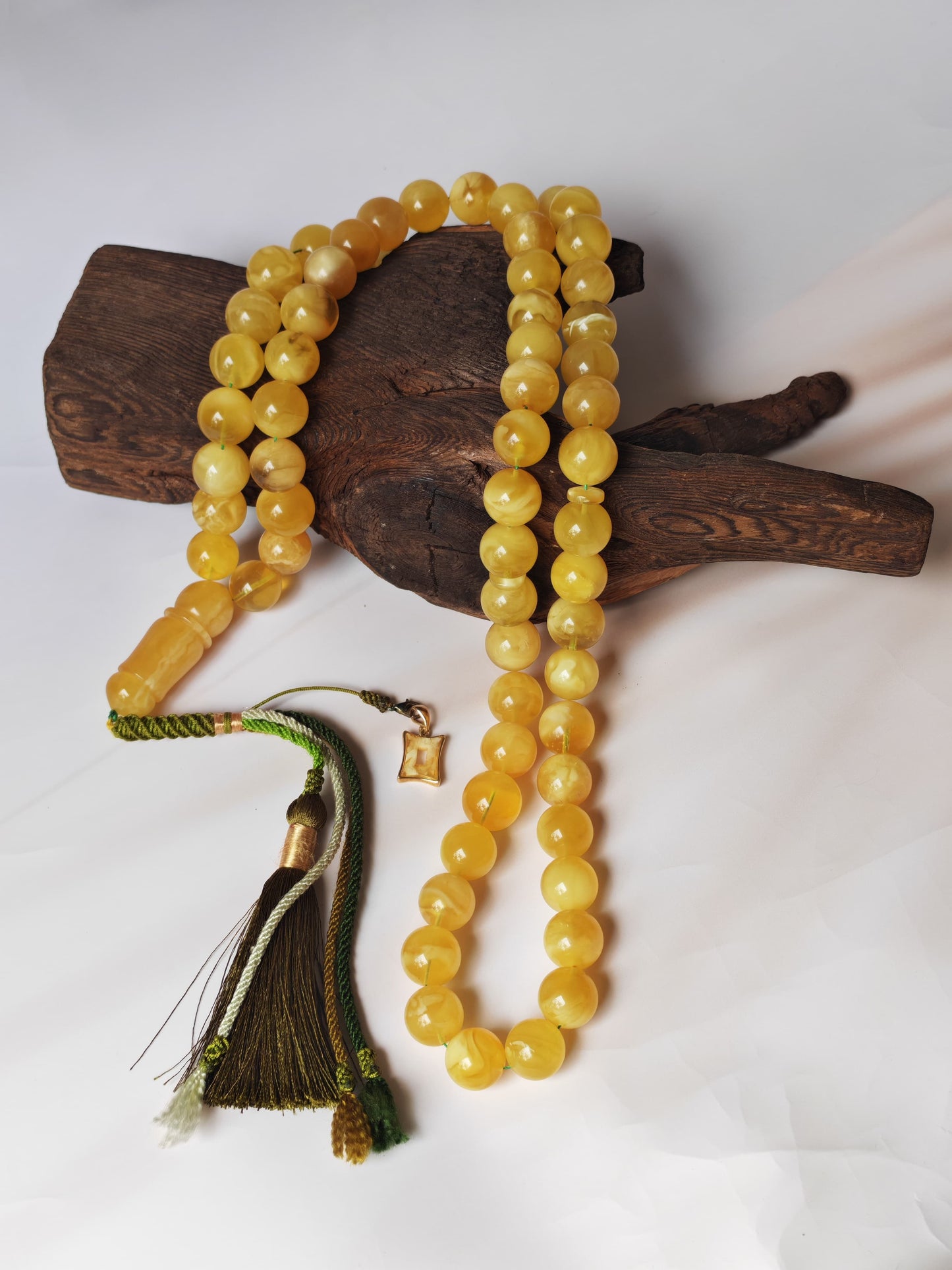Unique Jumbo Half-Half Baltic Amber Misbah | 124g Statement Piece with Amber Pendant - 63 Beads