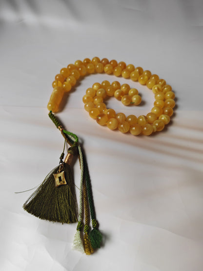 Unique Jumbo Half-Half Baltic Amber Misbah | 124g Statement Piece with Amber Pendant - 63 Beads