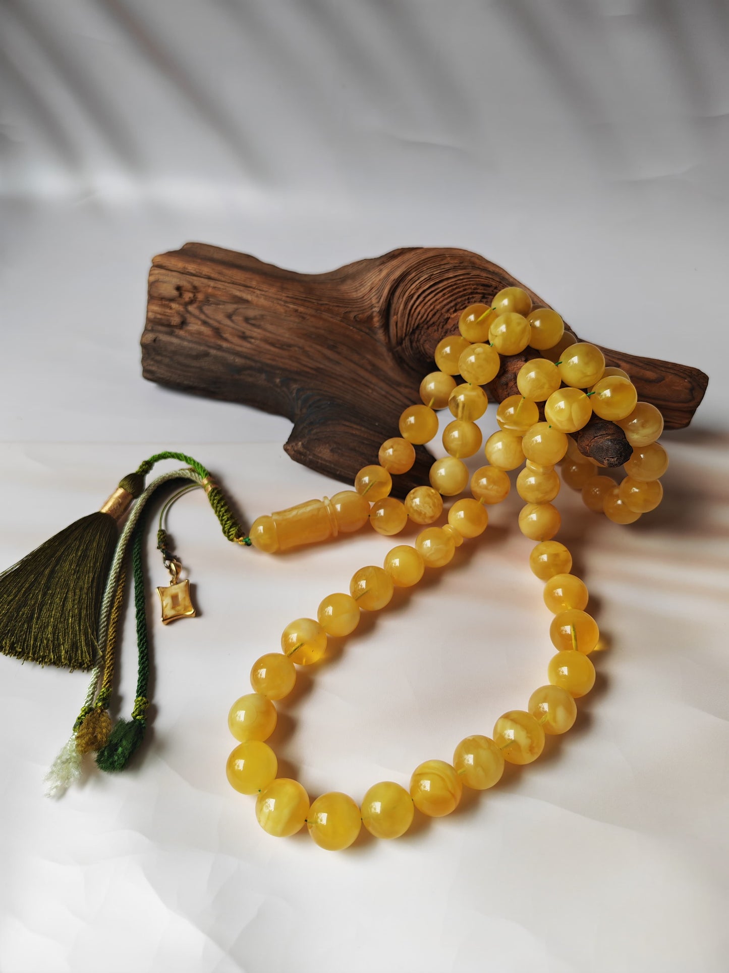 Unique Jumbo Half-Half Baltic Amber Misbah | 124g Statement Piece with Amber Pendant - 63 Beads
