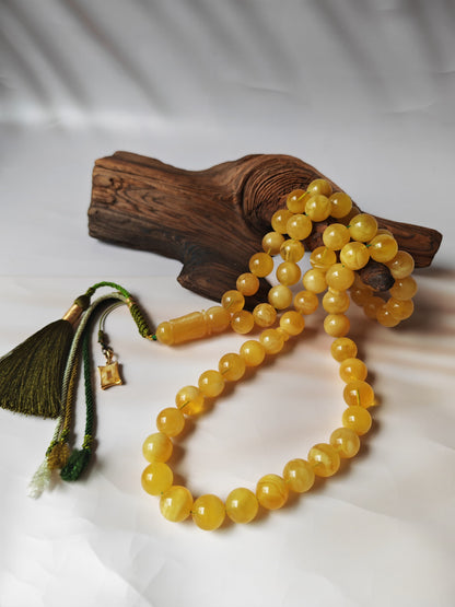 Unique Jumbo Half-Half Baltic Amber Misbah | 124g Statement Piece with Amber Pendant - 63 Beads