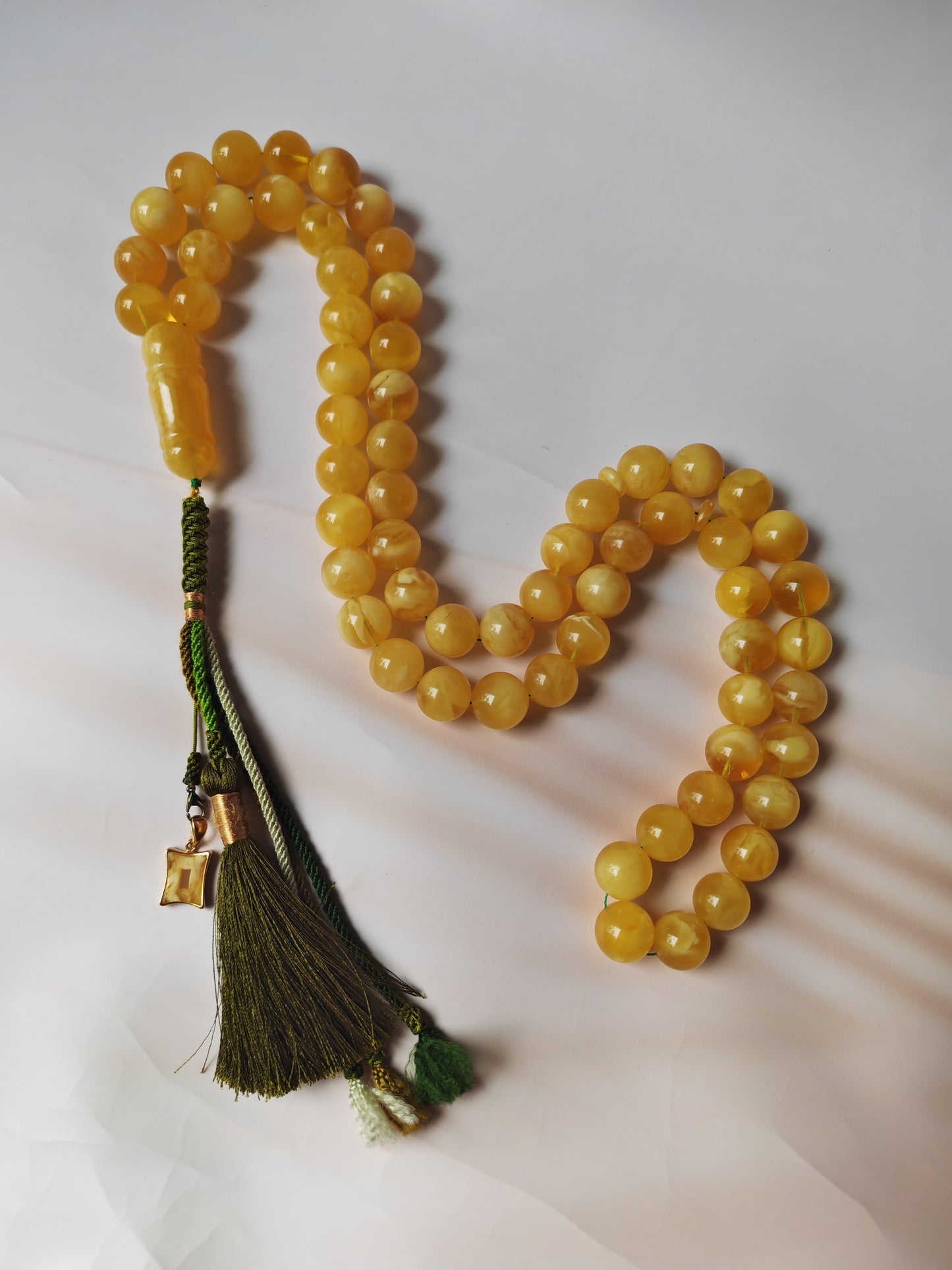 Unique Jumbo Half-Half Baltic Amber Misbah | 124g Statement Piece with Amber Pendant - 63 Beads