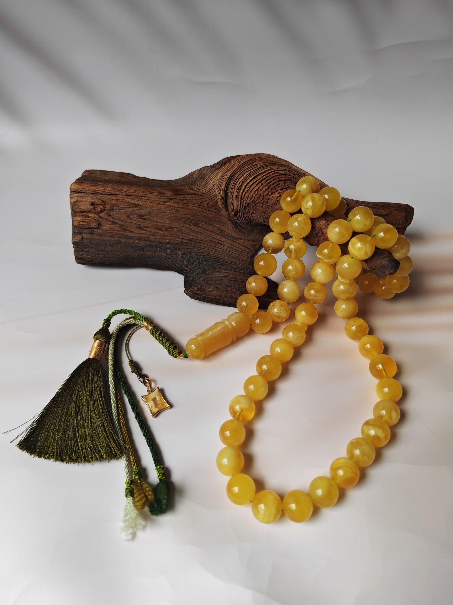 Unique Jumbo Half-Half Baltic Amber Misbah | 124g Statement Piece with Amber Pendant - 63 Beads