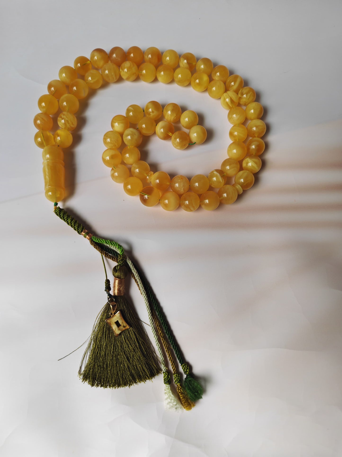 Unique Jumbo Half-Half Baltic Amber Misbah | 124g Statement Piece with Amber Pendant - 63 Beads