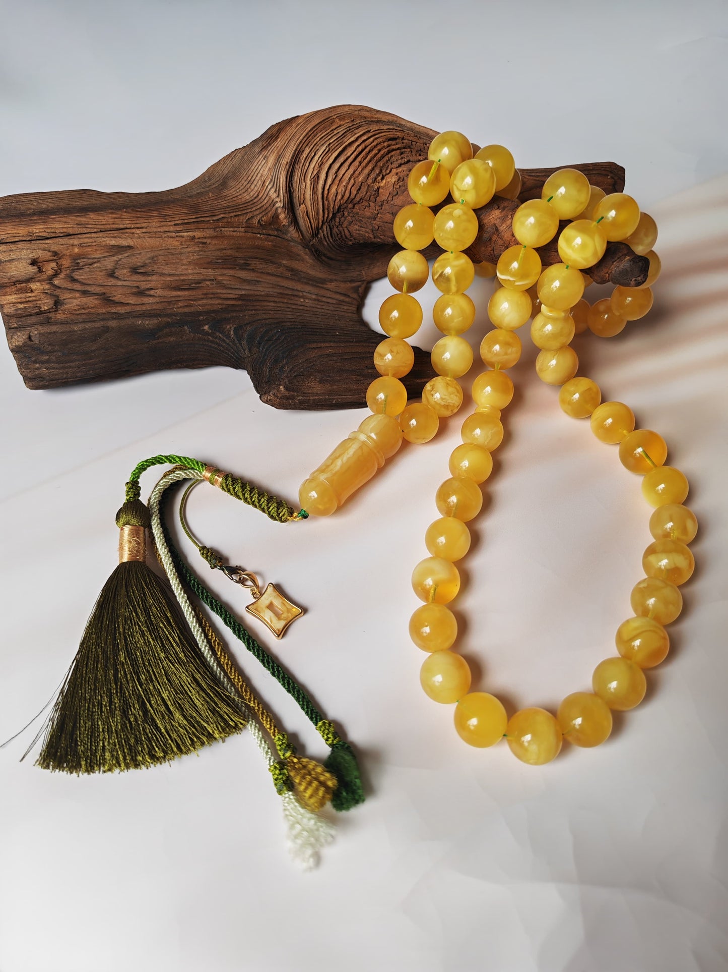 Unique Jumbo Half-Half Baltic Amber Misbah | 124g Statement Piece with Amber Pendant - 63 Beads