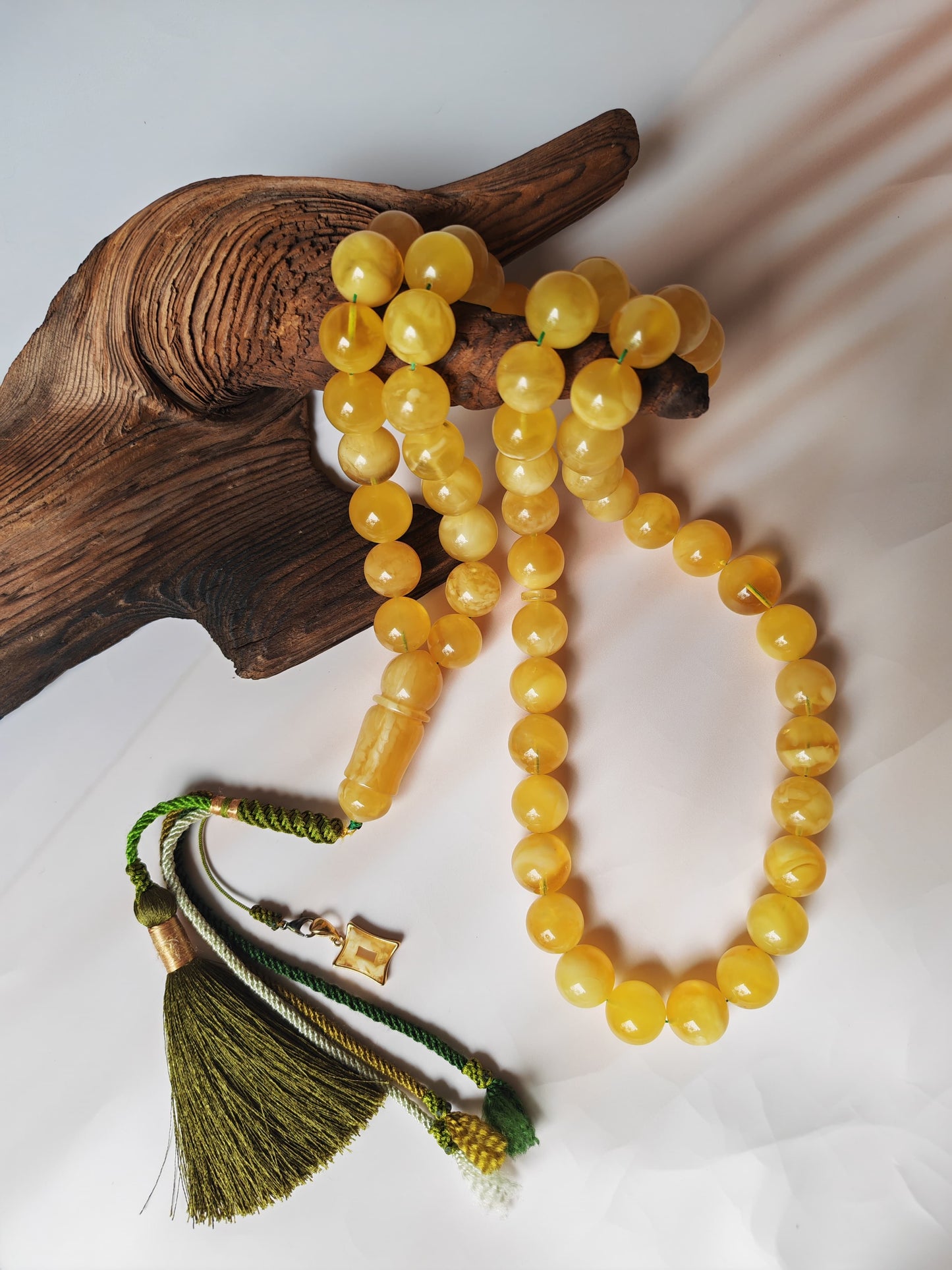 Unique Jumbo Half-Half Baltic Amber Misbah | 124g Statement Piece with Amber Pendant - 63 Beads