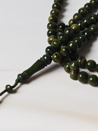 Rare Antique German Bakelite Misbah | 99 Beads, Ottoman Craft in Frog Green