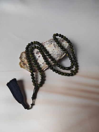 Rare Antique German Bakelite Misbah | 99 Beads, Ottoman Craft in Frog Green